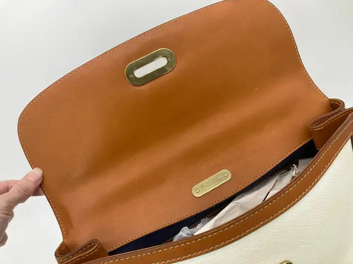 Ralph Lauren Vintage Cream Canvas Tan Leather Rickey Bag