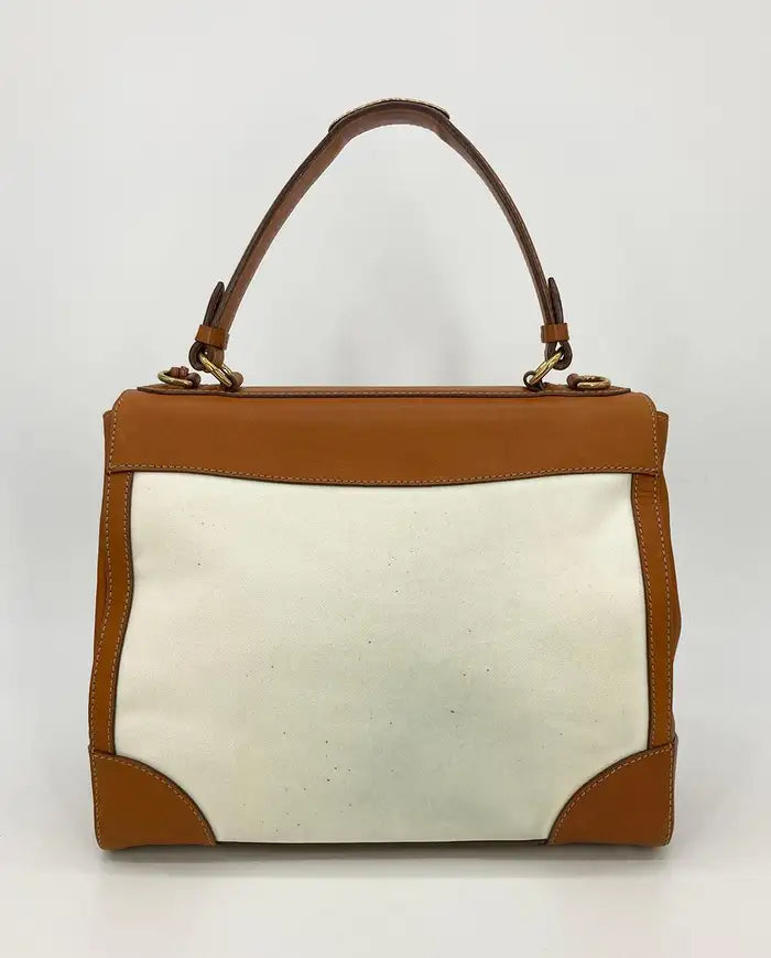 Ralph Lauren Vintage Cream Canvas Tan Leather Rickey Bag