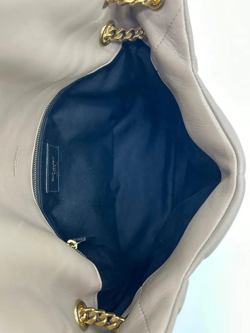 Saint Laurent Lou Lou Puffer Dusty Grey Medium Quilted Leather Shoulder Bag YSL