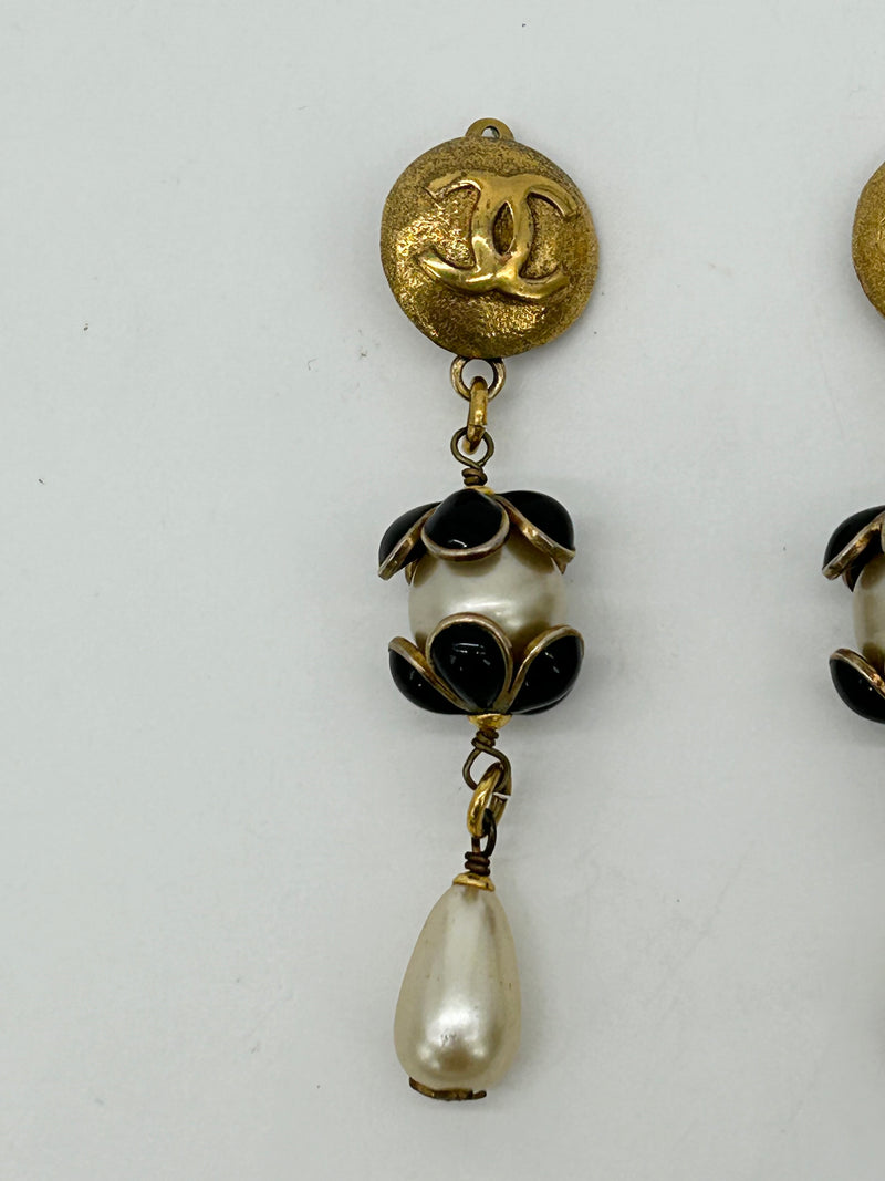 Chanel Gold Enamel Pearl Teardrop Earrings