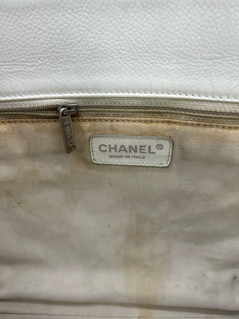 Chanel Quilted White Caviar Grand Shopper Tote