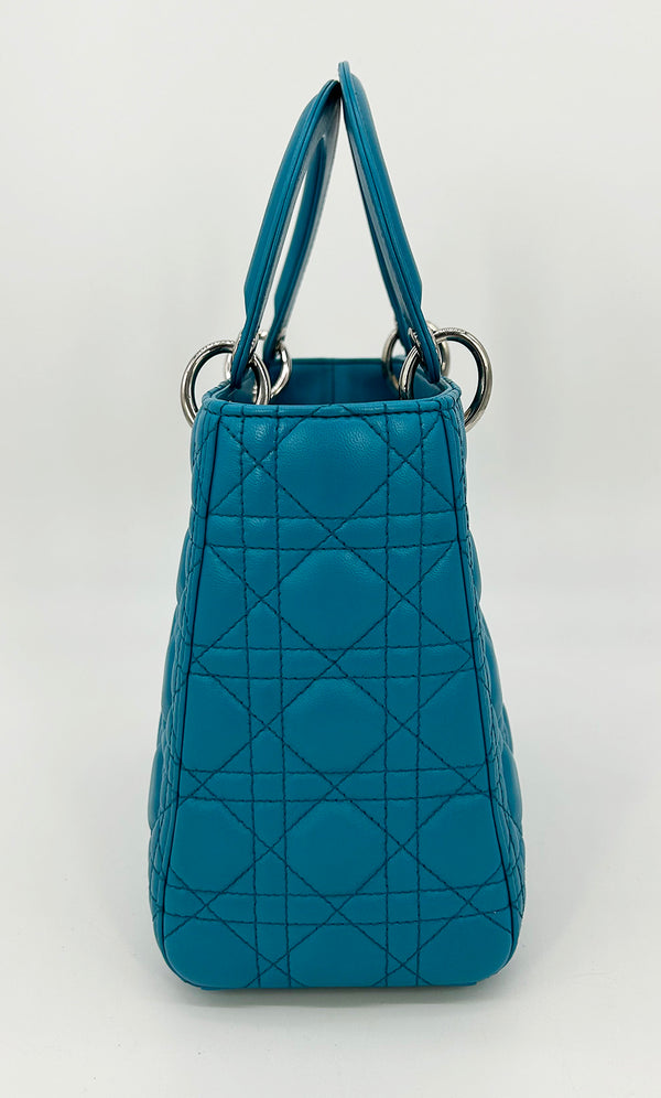 Christian Dior Teal Leather Cannage Medium Lady Di Bag