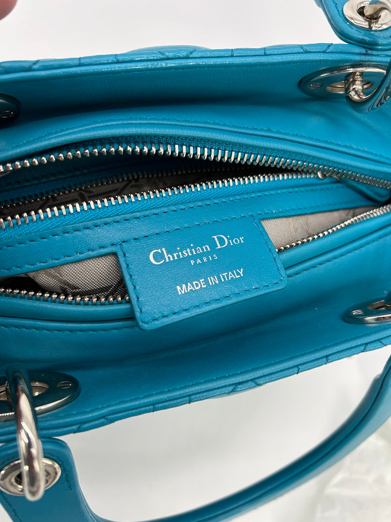 Christian Dior Teal Leather Cannage Medium Lady Di Bag