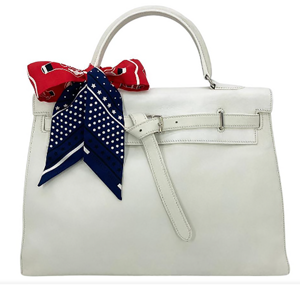 RARE Hermes Kelly Flat 35 White Swift Silver PDH Ladybag International