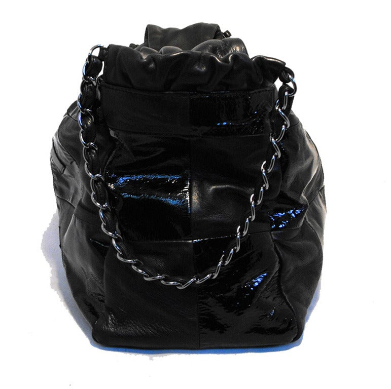 Chanel Black Checkered Leather Shoulder Bag Shopper Tote