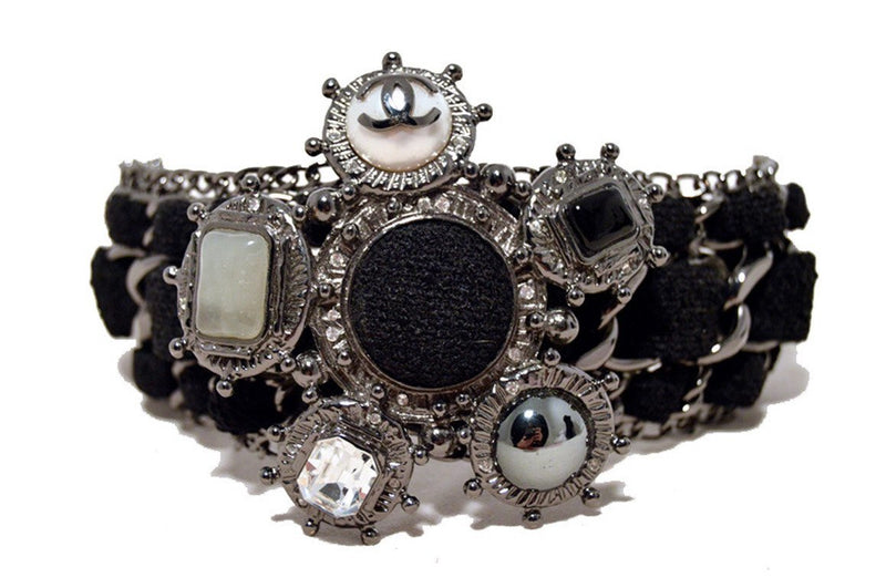 Chanel Black Wool and Gunmetal Charms Bracelet-limited Edition