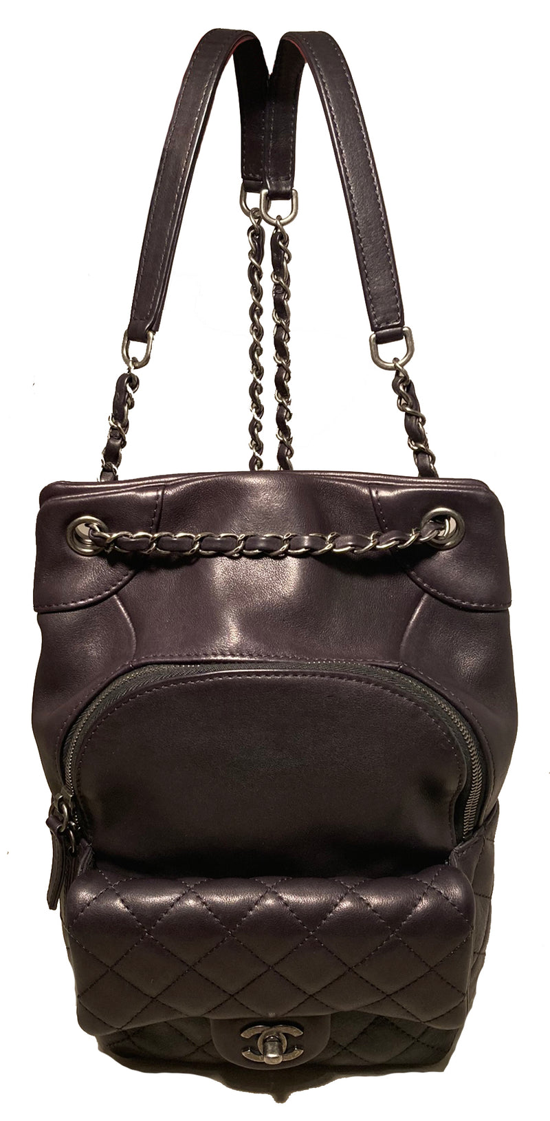 Chanel Black Leather Drawstring Backpack