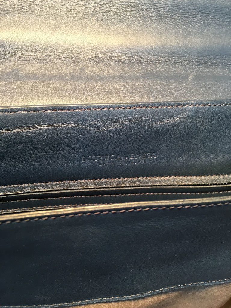Bottega Veneta Navy Blue Leather Briefcase
