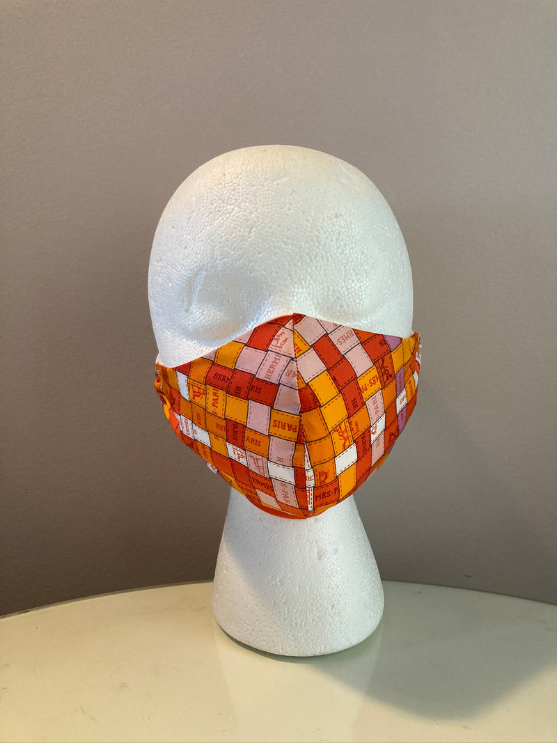 Hermes Vintage Orange Bolduc Au Carre Silk Scarf Face Covering