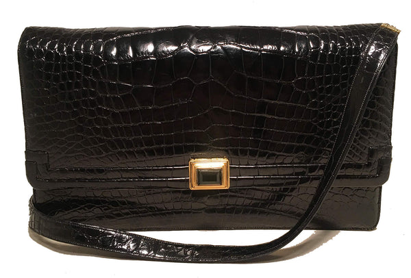 Judith Leiber Vintage Black Alligator Shoulder Bag Clutch