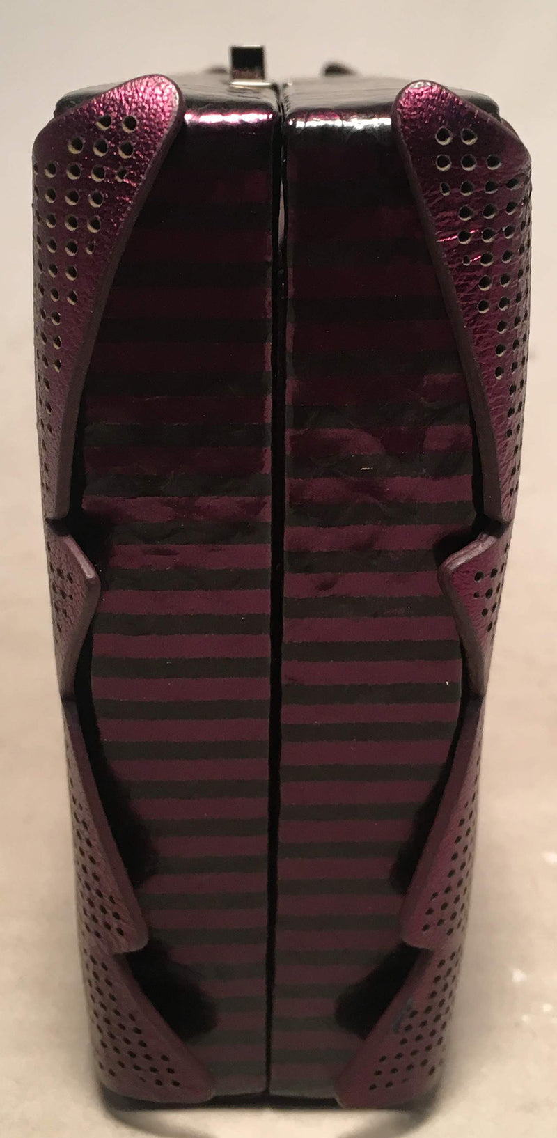 Tonya Hawkes Purple Metallic Embossed and Laser Cut Leather Clutch
