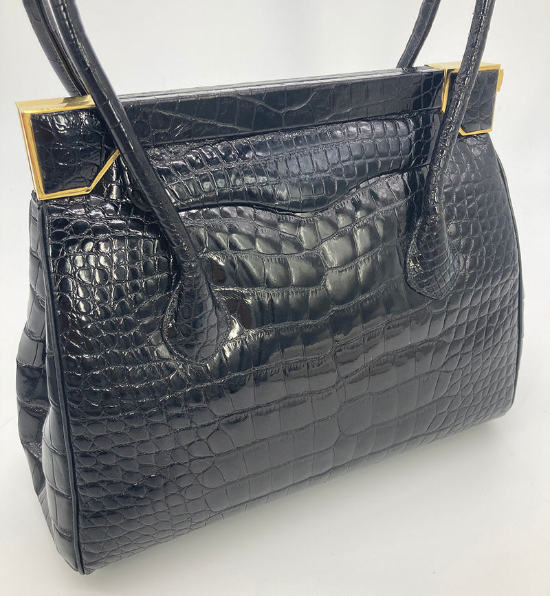 Vintage Judith Leiber Black Alligator Handbag