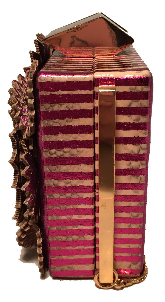 Tonya Hawkes Purple Floral Leather Cut Out Box Evening Shoulder Bag