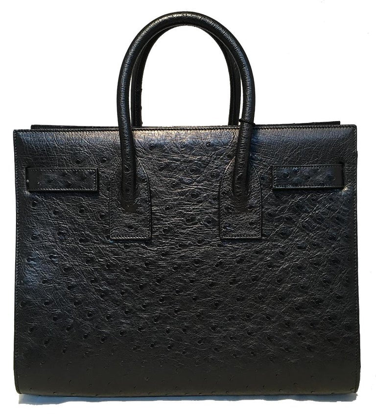 NWOT YSL Yves Saint Laurent Black Ostrich Small Sac Du Jour Handbag