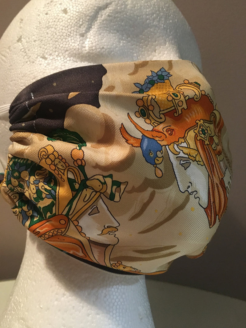 Hermes Vintage Handmade Cavaliers Des Nuages Surgical Silk Scarf Face Mask