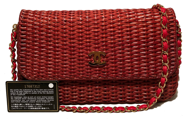 Chanel Red Wicker Classic Flap Shoulder Bag