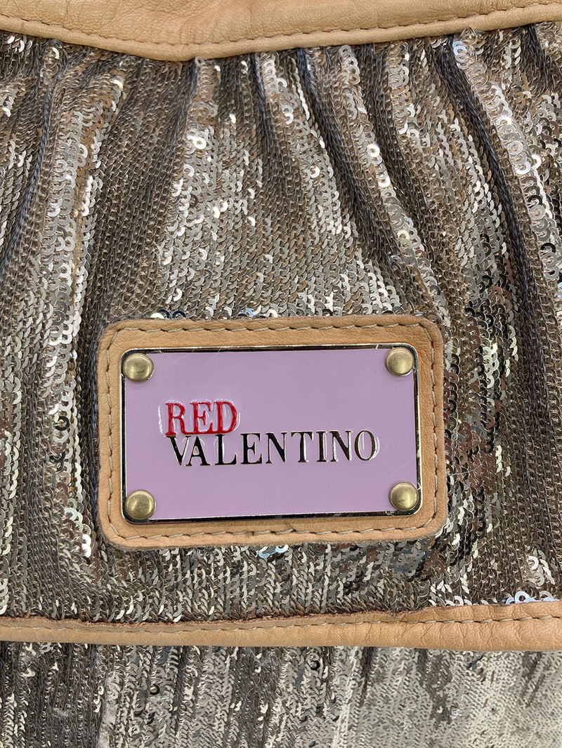 Red Valentino Gold Sequin Ruffle Tote