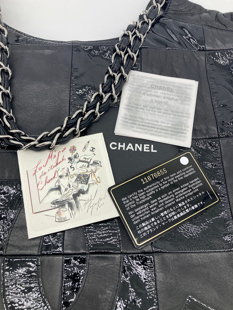 Chanel Black Leather Checkered Tote