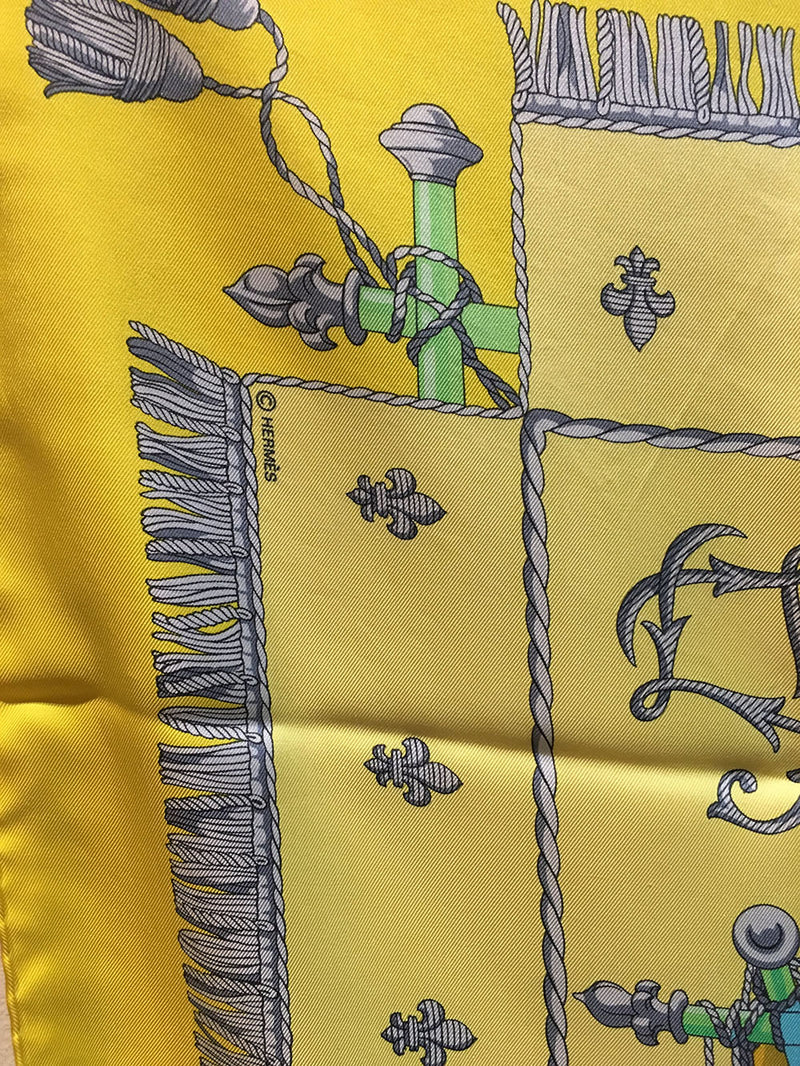 Hermes Yellow Vue De Carrosse de la Galere la Reale Silk Scarf
