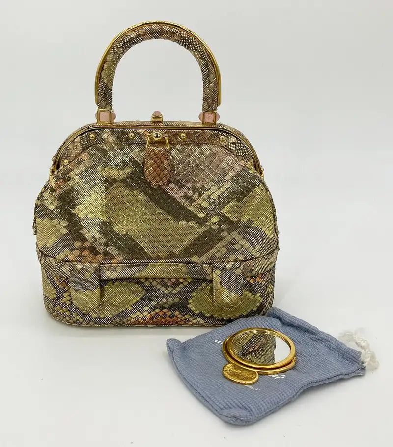 Vintage Judith Leiber Pink Gold Python Snakeskin 007 James Bond Bag