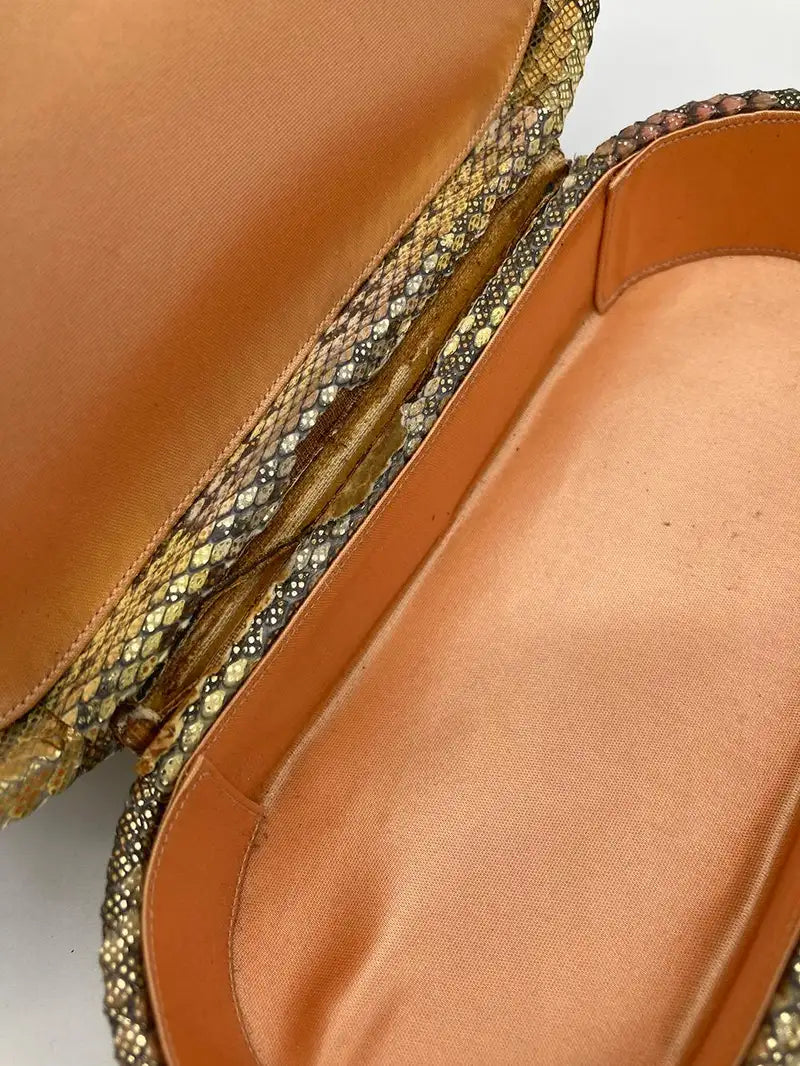 Vintage Judith Leiber Pink Gold Python Snakeskin 007 James Bond Bag