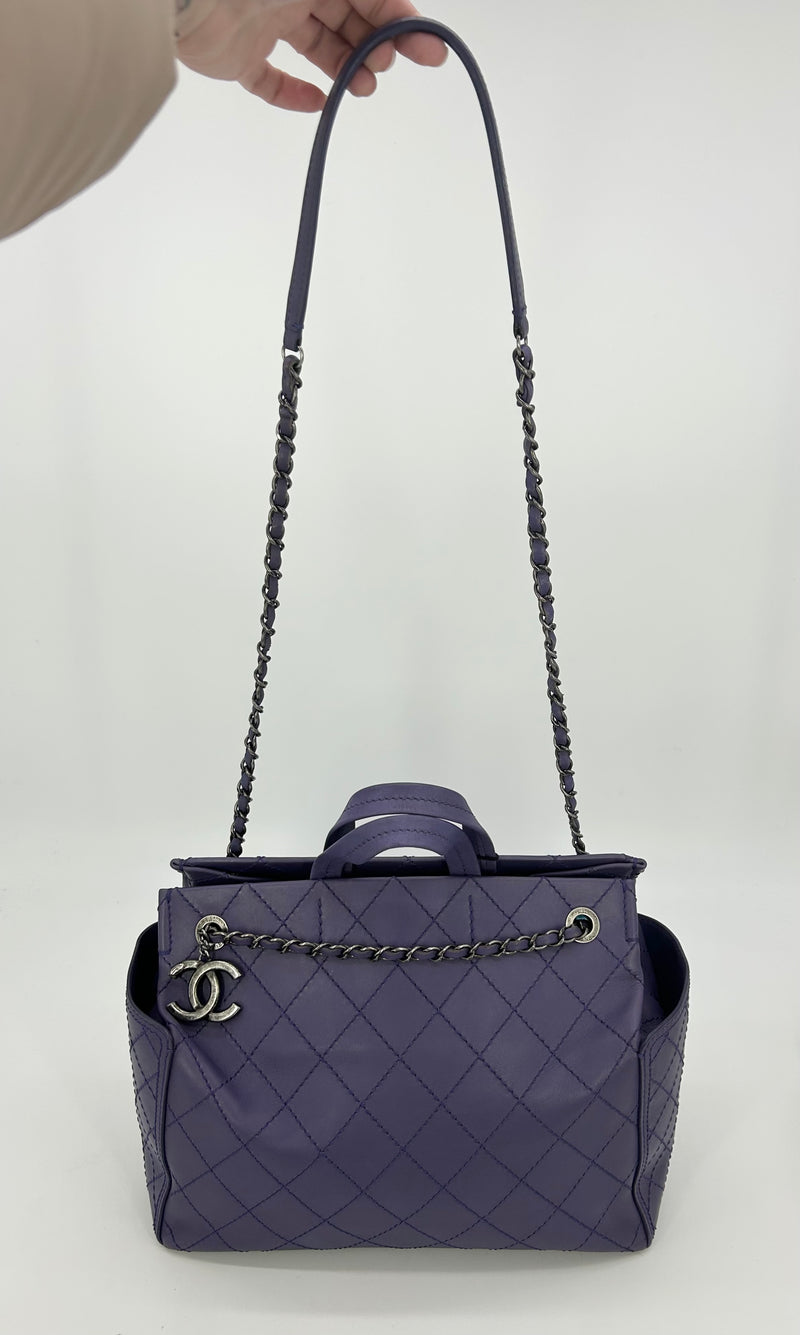 Chanel Purple Leather Top Stitch CC Pocket Tote