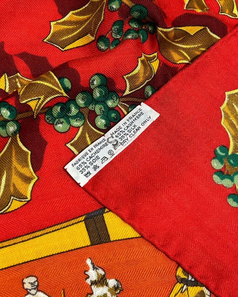 Hermes Vintage Neige d’Antan Cashmere Silk Scarf 35 in red