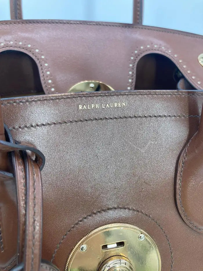 Ralph Lauren Cream and Brown Leather Rickey Bag