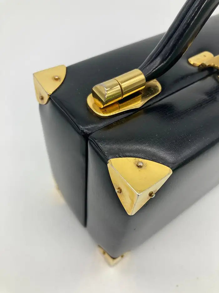 Judith Leiber Black Leather Box Handbag