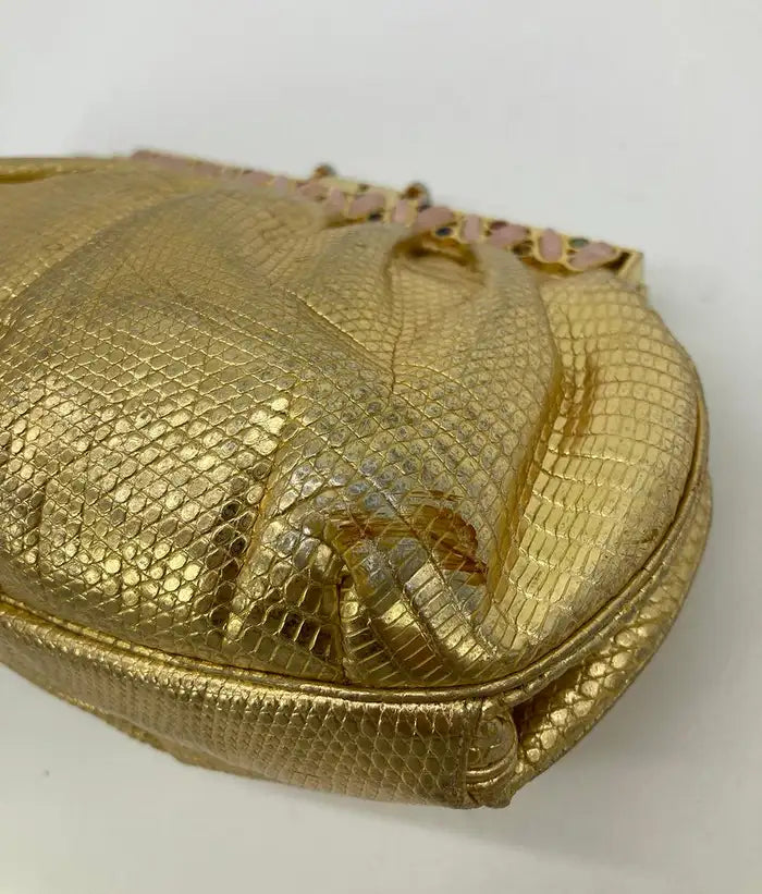 Judith Leiber Gold Lizard Gemstone Top Clutch