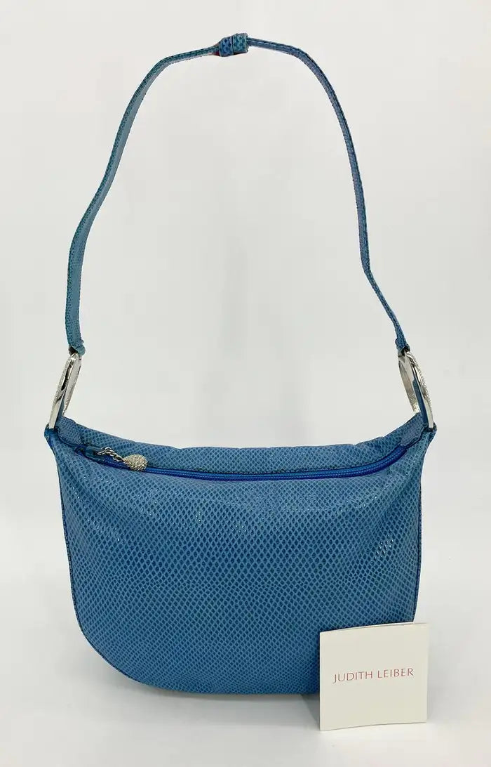 Judith Leiber Blue Lizard Crystal Accent Handbag