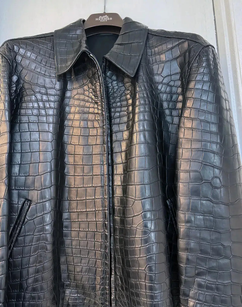 HERMES Black Crocodile Jacket RARE CUSTOM MADE