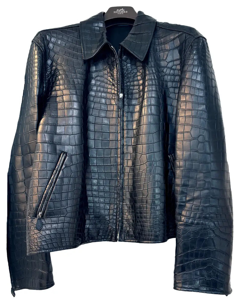 HERMES Black Crocodile Jacket RARE CUSTOM MADE