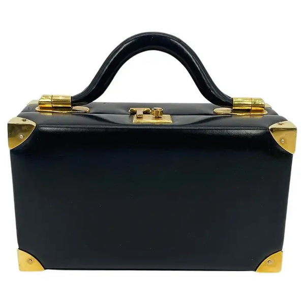 Judith Leiber Black Leather Box Handbag
