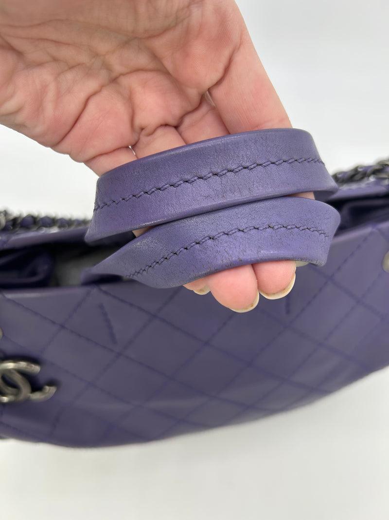 Chanel Purple Leather Top Stitch CC Pocket Tote