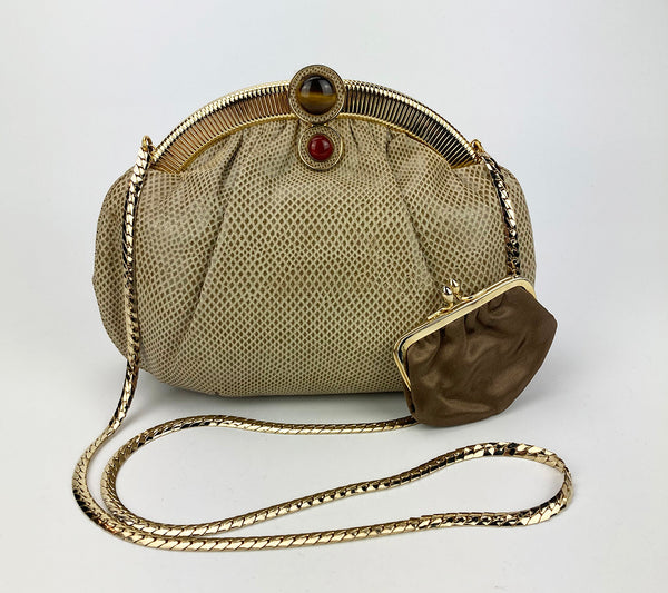 Vintage Judith Leiber Tan Lizard Clutch