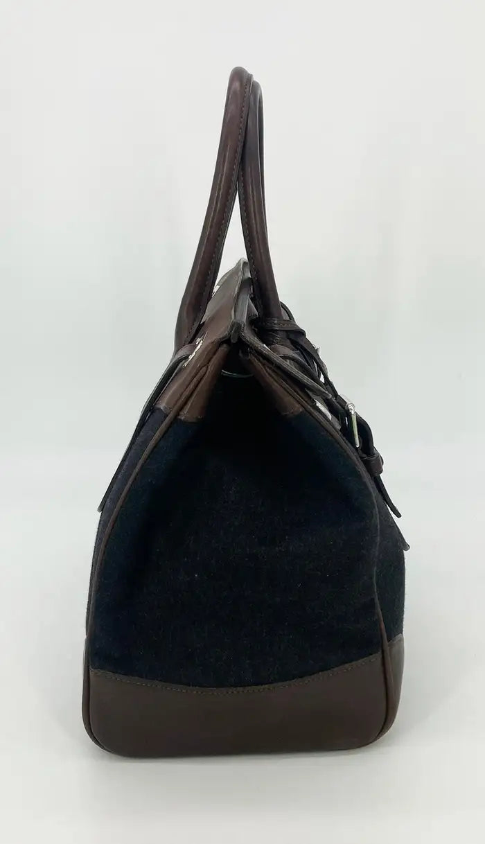 Ralph Lauren Black Wool Brown Leather Rickey Bag