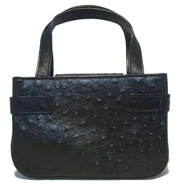 MCM Vintage Mini Black Ostrich Handbag with Rhinestone Buckles