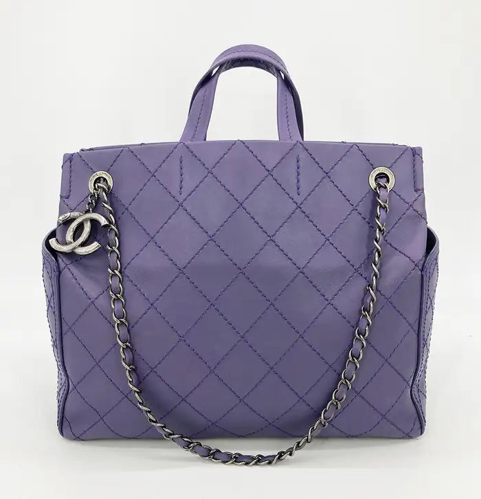 Chanel Purple Leather Top Stitch CC Pocket Tote Ladybag International