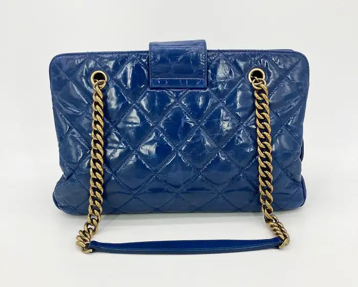 Chanel Blue Glazed Calfskin Quilted Tote Bag