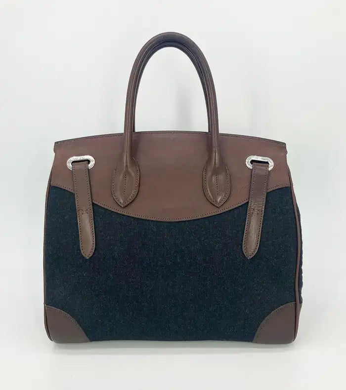 Ralph Lauren Black Wool Brown Leather Rickey Bag