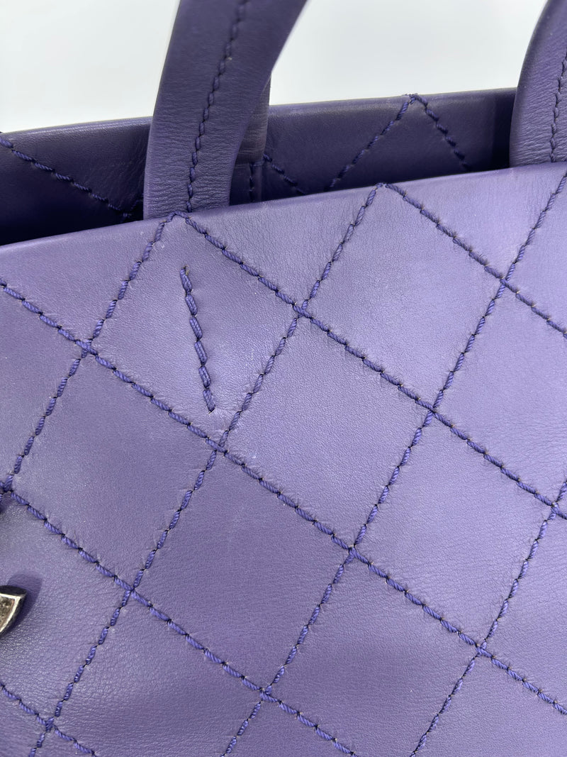 Chanel Purple Leather Top Stitch CC Pocket Tote