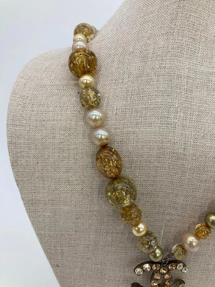 Vintage Chanel Rhinestone Beaded Pearl Necklace