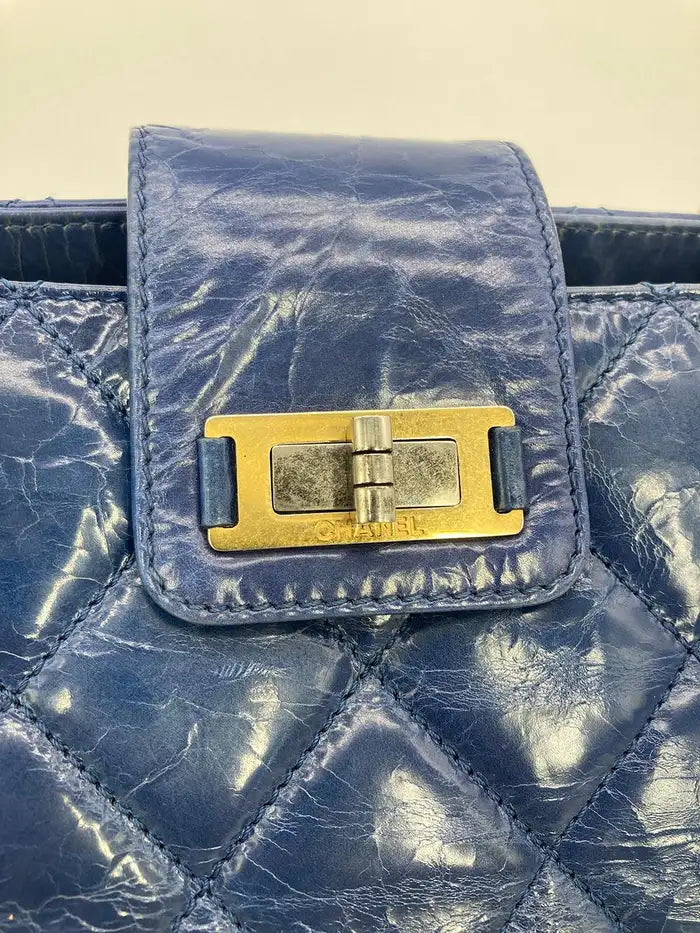 Chanel Blue Glazed Calfskin Quilted Tote Bag