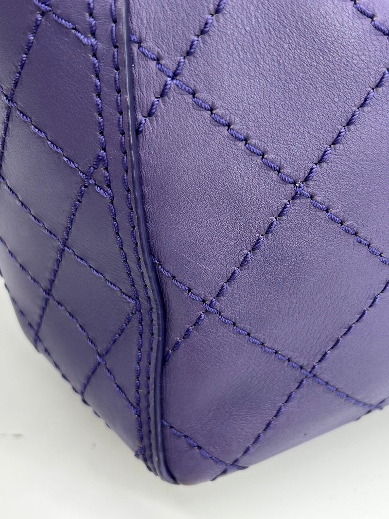 Chanel Purple Leather Top Stitch CC Pocket Tote