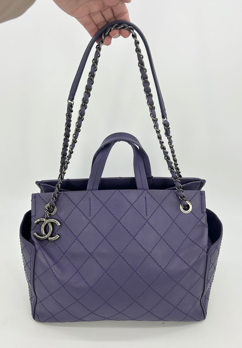 Chanel Purple Leather Top Stitch CC Pocket Tote