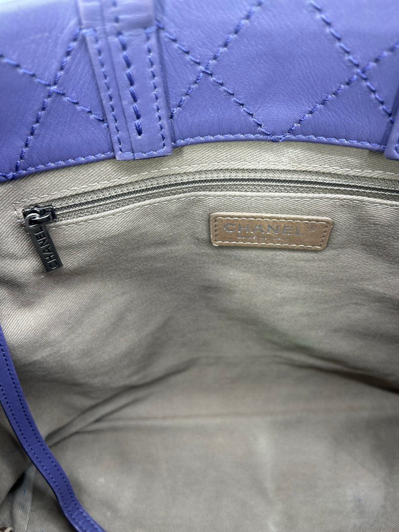 Chanel Purple Leather Top Stitch CC Pocket Tote
