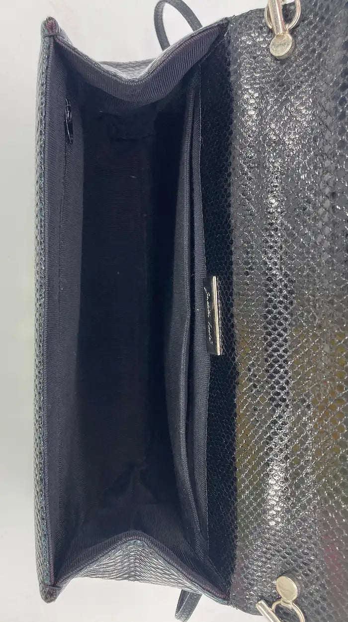 Judith Leiber Black Lizard Top Flap Bag