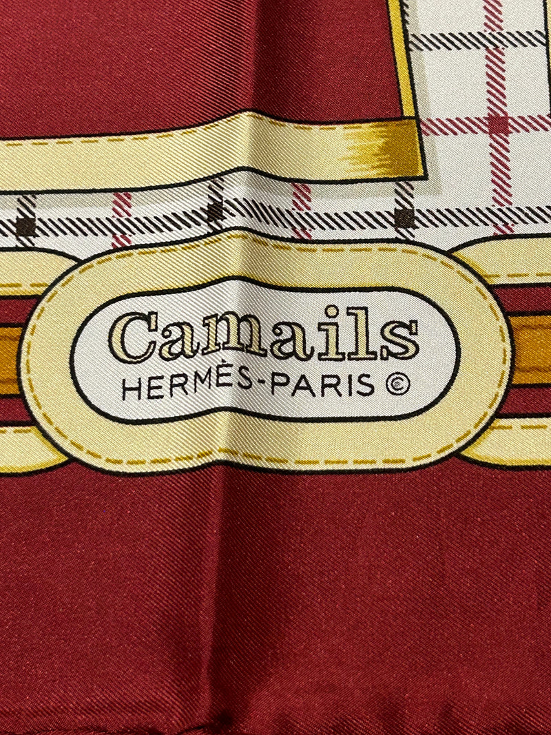 Hermes Vintage Camails Silk Scarf in Maroon c1974