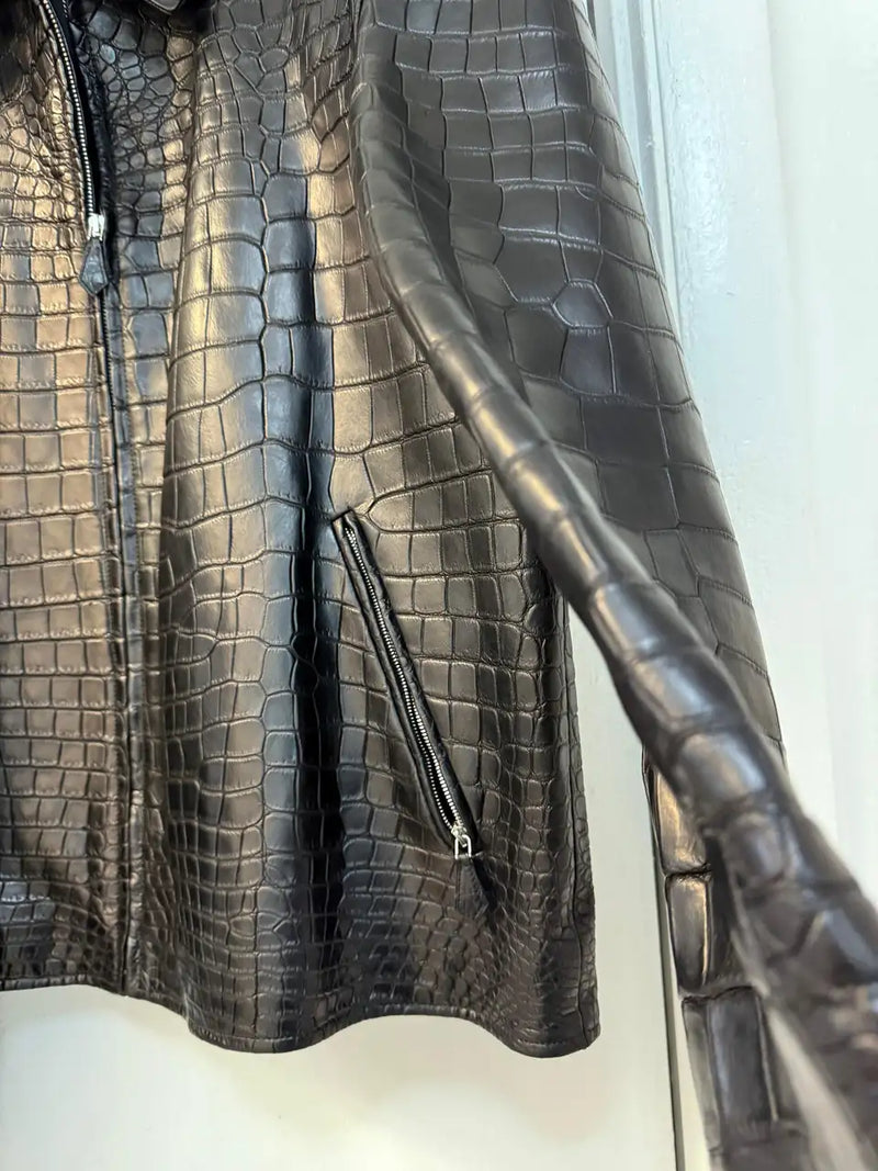HERMES Black Crocodile Jacket RARE CUSTOM MADE